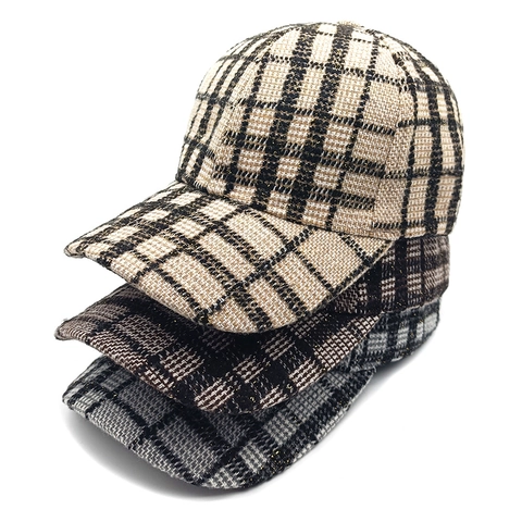 Plaid Tweed Style Baseball Cap Polyester With Gold Thread Vintage Sun Protection Adjustable Hat For Men Women