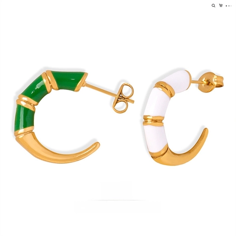 Titanium Steel C-Shaped Bamboo Joint Stud Earrings Enamel Glaze Minimalist Geometric Jewelry For Women