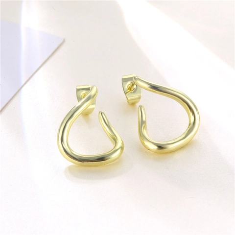 Boucles D'oreilles Créoles Torsadées Avec Tige En Argent Sterling 925 Style Français Géométrique Forme C Couleur Or