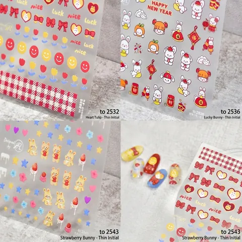 Nail Art Stickers Ultra Thin 5D Embossed Self Adhesive Adorable Cartoon Bunny Bear Heart Bow Design For Women Girls