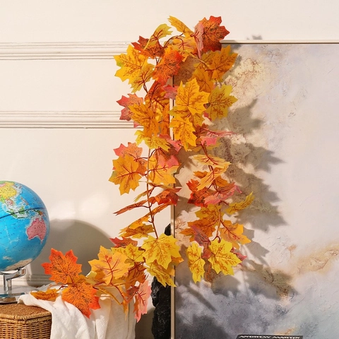 Artificial Maple Leaf Garland Fall Foliage Vine Hanging Decor Home Thanksgiving Wedding Party Autumn Halloween Realistic