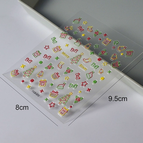 Autocollants Pour Ongles De Noël 5D Relief Auto-Adhésif Ultra Mince Imperméable Manucure Festive Décalcomanies