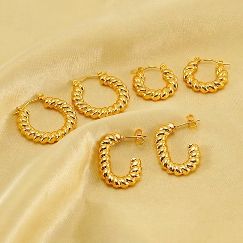 Vintage Gedraaide Creolen Croissant Verguld Roestvrij Staal Retro Chique Accessoire Voor Dames