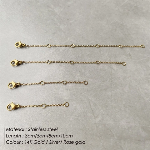 Stainless Steel Jewelry Extension Chains Adjustable Tail Extender With Lobster Clasp For Necklace Bracelet DIY