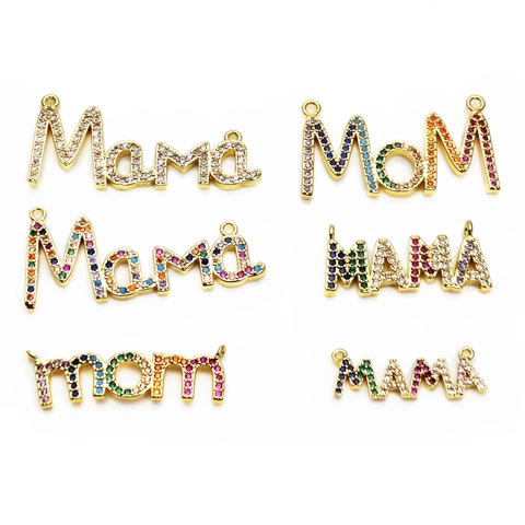 Mama Mom Letter Pendant Necklace Copper Micro Paved Colorful Zircon Box Chain Jewelry Gift For Women