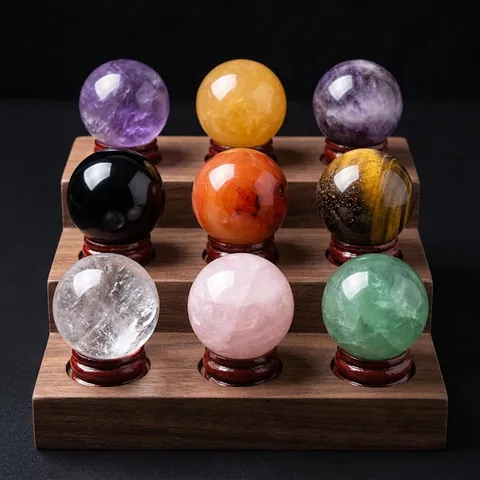 Natuurlijke Kristallen Bol Gepolijste Stenen Sfeer Met Houten Basis Voor Home Office Decoratie Meditatie Ornament
