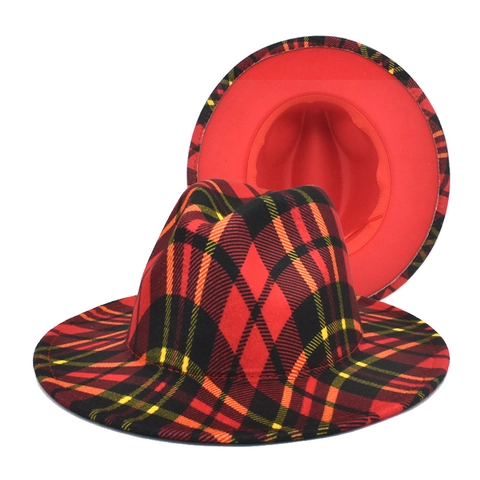 Cappello Fedora A Quadri Tesa Larga Misto Lana Stile Britannico Vintage Berretto Jazz Per Uomo Donna