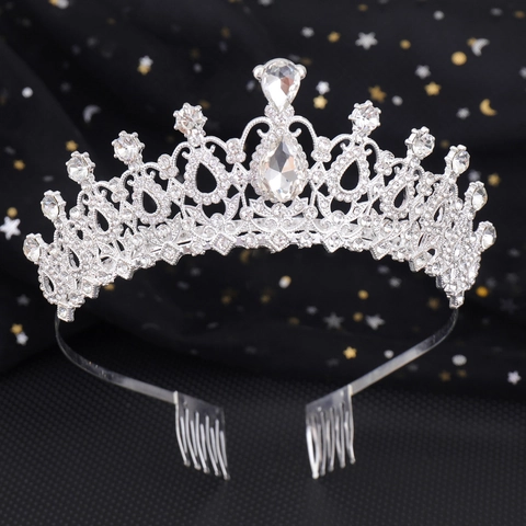 Luxe Strass Tiara Kristallen Bruidskroon Legering Hoofddeksel Voor Bruiloft Feest Banket Barok Stijl Vrouwen