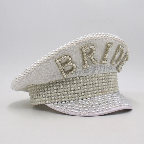 Sombrero De Capitán De Novia Blanco Con Lentejuelas Y Perlas Artificiales Artificiales Para Despedida De Soltera Boda Militar
