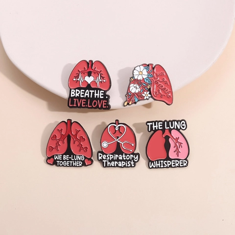 Atemtherapeut Anatomische Lunge Emaille Pin Rotes Herz Stethoskop Brosche Zinklegierung Medizinischer Schmuck Für Arzt Krankenschwester
