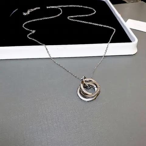 Ineinandergreifende Kreise Anhänger Lange Pulloverkette Silber Farbe Kupfer Zirkon Geometrischer Luxusschmuck Für Frauen