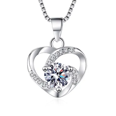 925 Sterling Zilver Roterend Hart Hanger Ketting Voor Vrouwen Elegante Strass Ingelegde Sleutelbeen Ketting Sieraden Cadeau
