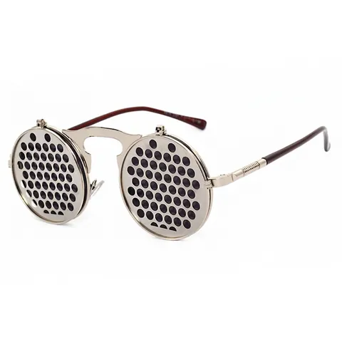 Steampunk Flip Up Στρογγυλά Γυαλιά Ηλίου Vintage Μεταλλικός Σκελετός Φακοί AC Gothic Punk Γυαλιά Πάρτι Για Άνδρες Γυναίκες