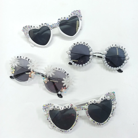 Bride To Be Sunglasses Heart Shaped Plastic Rhinestone Faux Artificial Pearl Wedding Party Bachelorette Favors Decor Women