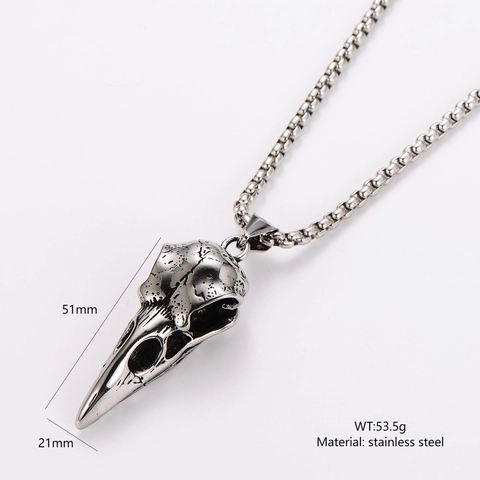 Raven Skull Pendant Necklace 304 Stainless Steel Nordic Viking Retro Punk Animal Jewelry For Men Women