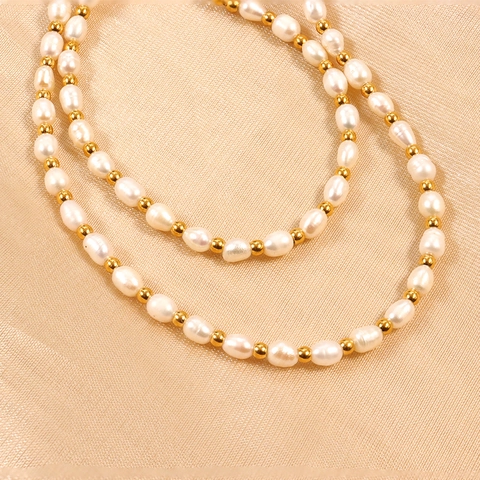 Collana Vintage Barocca In Perle Artificiali Per Donna In Acciaio Inossidabile Placcato Oro Doppio Strato Gioielli Eleganti Regalo