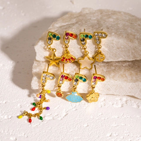 Singolo Orecchino a Bottone in Acciaio Inossidabile Zirconia Multicolore a Cuore Per Donna Placcato Oro Stella Fiore Gioielli Alla Moda