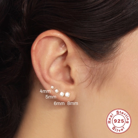 Pendientes de Botón de Plata de Ley S925 Con Perla Artificial para Mujer Minimalistas Pendientes Redondos Chapados en Oro Joyería