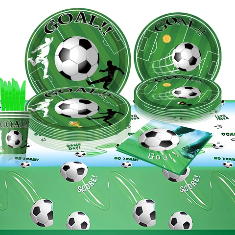 Stoviglie Festa Tema Calcio Decorazioni Compleanno Piatti Bicchieri Tovaglioli Tovaglia Banner Palloncini Decorazione Torta