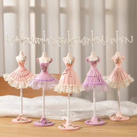 Mannequin Jewelry Display Stand Resin Metal Earrings Necklace Organizer Dress Model Floral Lace Princess Decor