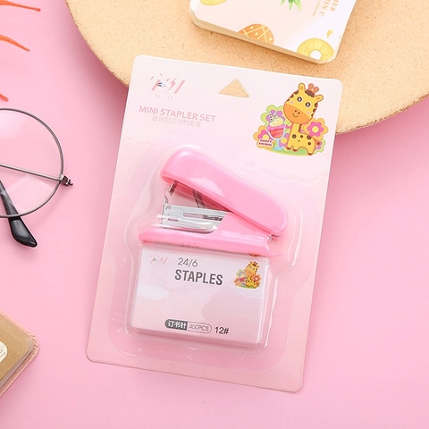 Mini Stapler And Staples Portable Morandi Color Plastic Metal Cartoon Student Office Desktop Stationery Binding Tools