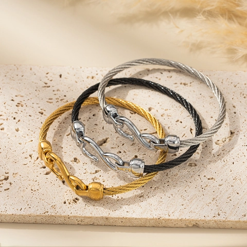 Brazalete De Cable Trenzado De Acero Inoxidable Simple Personalizado Cierre De Gancho En S Pulsera De Alambre