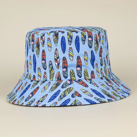 Chapeau Bob Réversible Été Imprimé Planche De Surf Coton Toile Protection Solaire Plage Extérieur