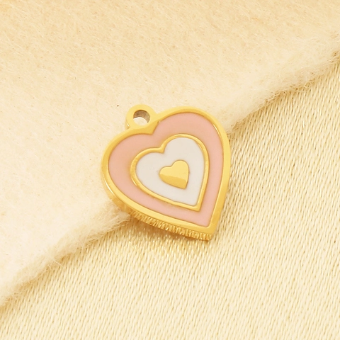 Hart Hanger Roestvrij Staal Emaille Meerlagig Druppel Olie Roze Wit DIY Sieraden Maken Ketting Accessoire Zoet