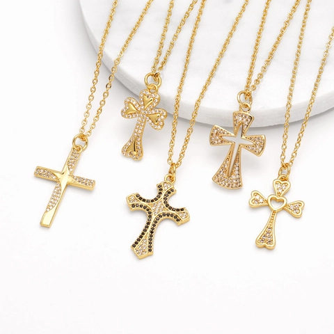 Kupfer Vergoldete Kreuz Anhänger Halskette Mehrlagig Für Damen Herz Zirkon Elegant Minimalistisch Schlüsselbeinkette Schmuck