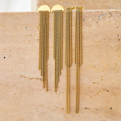 Boucles D'oreilles Longues À Pampilles En Acier Inoxydable Plaque Or Sous Vide Chaîne De Boîte Bijoux Pour Femmes De Luxe