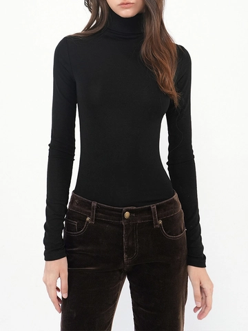 Women Turtleneck Knit Top Slim Fit Long Sleeve Tencel Wool Blend Solid Color Chic Elegant Basic Pullover Sweater