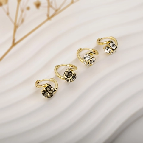 Boucles D'oreilles Créoles Cristal Cube Carré Géométrique Pour Femmes Luxe Plaqué Or Strass Huggie Bijoux Minimalistes