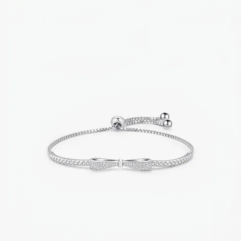 925 Sterling Silber Schleife Armband Für Damen Verstellbare Bolo Box Kette Elegante Zirkonia Pavé Schmuck Geschenk