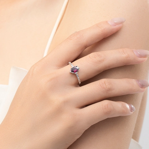 Anello In Argento Sterling 925 Per Donna Vintage Ovale Rosso Verde Pietra Preziosa Zirconia Design Cavo Gioielli Eleganti