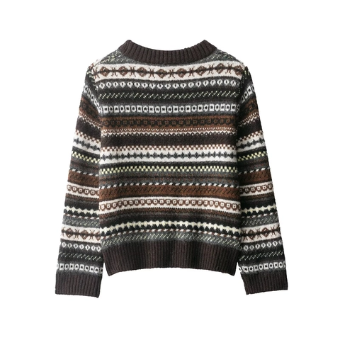 Jersey Mujer Vintage Fair Isle Cuello Redondo Manga Larga Punto Jacquard Geométrico Casual Invierno