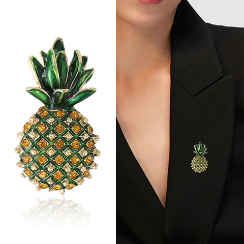 Pineapple Fruit Brooch Pin Alloy Rhinestone Enamel Sparkly Sweet Style Jewelry Accessory For Women