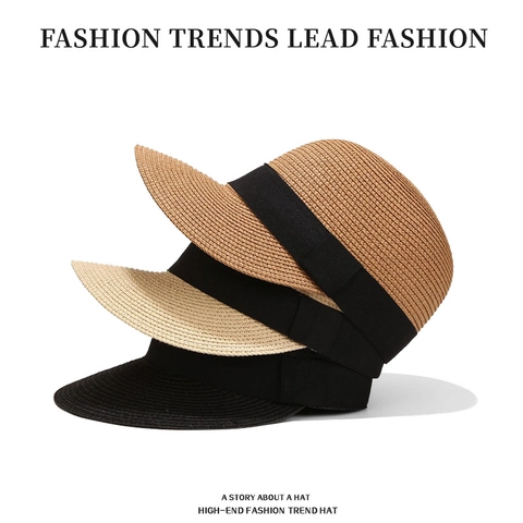 Cappello da Equitazione in Paglia di Carta Stile Coreano Donna Protezione Solare Traspirante Tinta Unita Berretto con Visiera per Estate Spiaggia Viaggio Casual