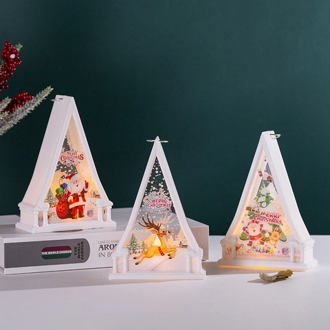 Weihnachten LED Laterne Dekolicht Dreieck Geometrisch Kunststoff Glas Warmes Leuchten Festliche Tischdeko Hängeschlaufe