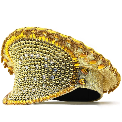 Gorra Capitán Lentejuelas Doradas Pedrería Militar Sargento Para Novia Despedida Soltera Boda Fiesta Brillante