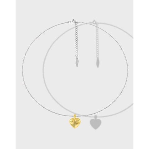 Elegante 925 Sterling Silber Halskette Für Damen Mit Gestreiftem Vergoldetem Herzanhänger Zweifarbiges Schmuckgeschenk