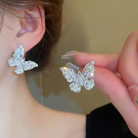 Pendientes De Mariposa Elegantes Aleación Circón Con Poste De Plata De Ley 925 Joyería De Moda Para Mujeres
