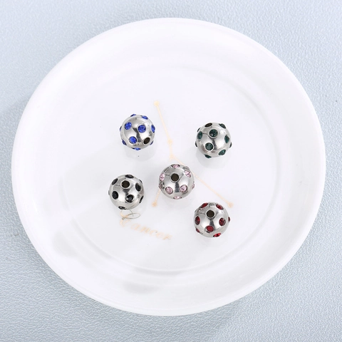 Stainless Steel Rhinestone Spacer Beads Sparkling Round Ball Charms For DIY Bracelet Necklace Jewelry Making