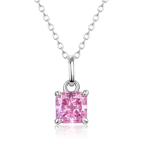 Collana con Ciondolo in Argento Sterling 925 e Zirconia Rosa per Donna Elegante Gioielli Geometrici Taglio Princess per Uso Quotidiano Festa