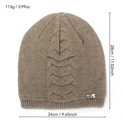 Gorro De Invierno Para Hombre Forro Polaire Grueso Punto Cálido Cortavientos Patrón De Cable Etiqueta Metálica Color Sólido
