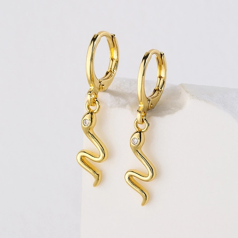 Schlangen Anhänger Creolen 18K Vergoldet Kupfer Mit Zirkon Zierlicher Minimalistischer Modeschmuck Für Frauen