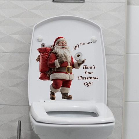 Funny Santa Claus Christmas Toilet Lid Sticker PVC Removable Waterproof Bathroom Tank Decal Festive Holiday Home Decor