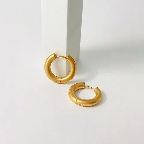 French Vintage Matte Texture Stainless Steel Hoop Earrings For Women 18K Gold Plated Minimalist Frosted Geometric Earrings