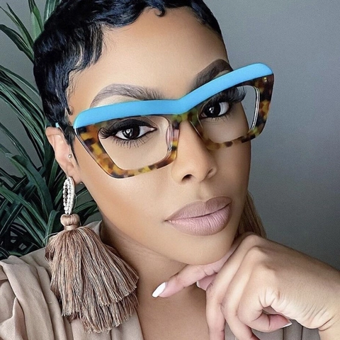 Μοντέρνος Σκελετός Γυαλιών Cat Eye TR90 Μεταλλικός Anti Blue Light Color Block Κυματιστοί Βραχίονες Για Γυναίκες