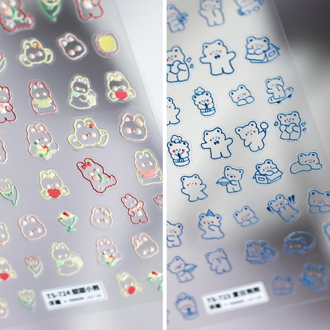 3D Relief Nail Art Stickers Self Adhesive Cute Cartoon Bear Rabbit Flower Ultra Thin DIY Decoration Women Girls