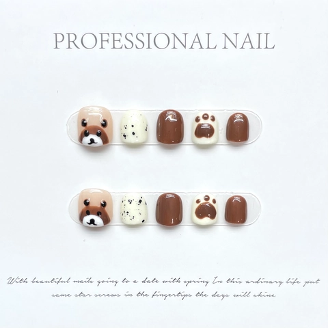 Uñas Postizas A Presión Para Niñas Diseño De Oso Lindo Resina Brillante Uñas Artificiales Para Niños Estilo Dulce